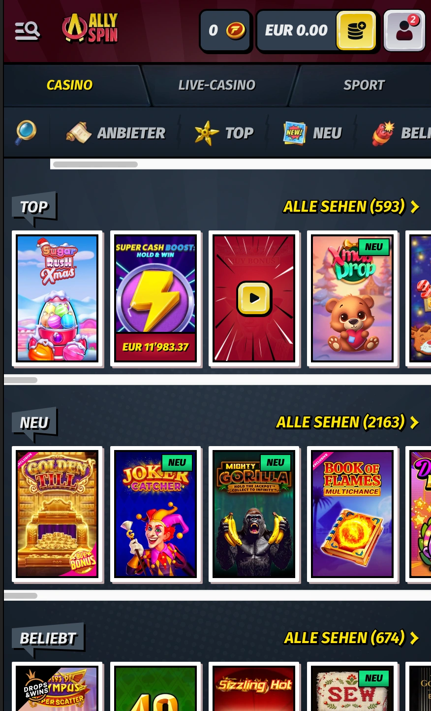 Spiele im Allyspin Casino