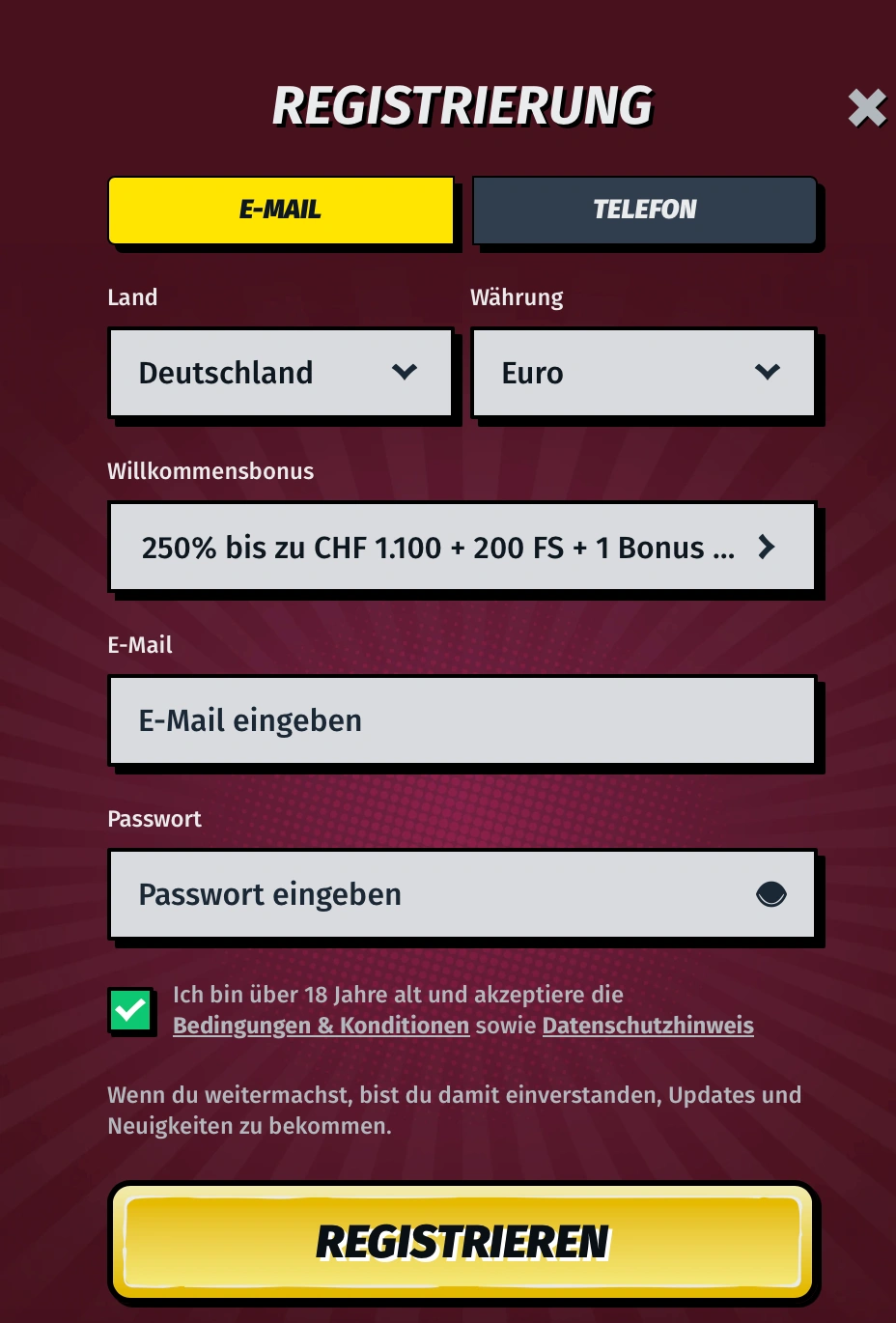 Registrierung bei Allyspin